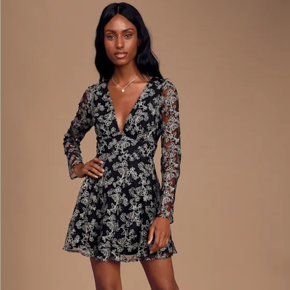 Lulu's Black and White Embroidered Dress